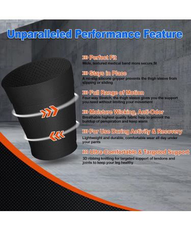 Thigh Compression Sleeves for Women & Men - Quad & Groin Pain Relief - Recovery Support Brace - Ideal for Running & Sports - Black (Size L) - Buy Online on GoSupps.com