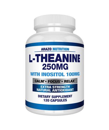 L-Theanine 250mg (Extra Strength) with Inositol 100mg, 120 Capsules Vegetarian, Arazo Nutrition