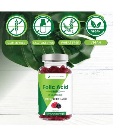 Folic Acid Gummies for Pregnancy - 120 x 400mcg - Vegan Prenatal Vitamins - Natural Berry Flavor - High Strength Folate Supplement for Women - Buy Online on GoSupps.com