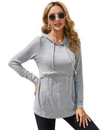 Sosolism Women's Nursing Hoodies Maternity Breastfeeding Tops Long Sleeve Pregnancy Sweatshirt L Light Grey - Buy Online on GoSupps.com
