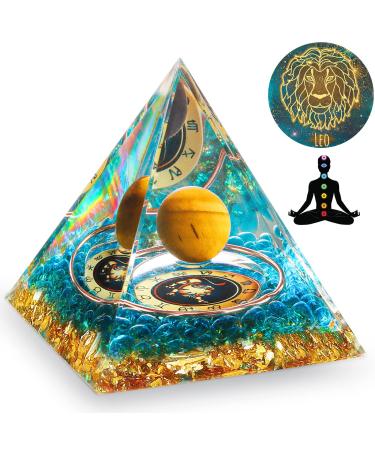 HuiJuKeJi Healing Crystals Leo Orgonit Pyramid Constellation Gifts - 12 Companion Birthstone & Tiger Eye Stone Crystal Pyramid for Astrology Energy Healing Reiki Chakra Stone 6cm -Leo