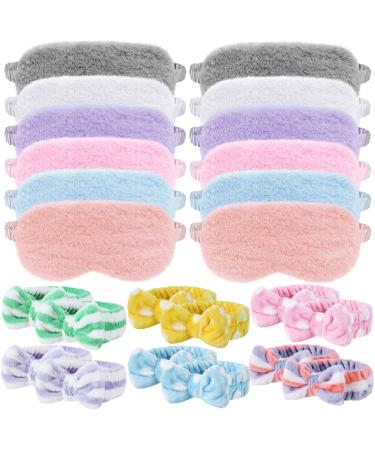 24 Packs Sleepover Party Favors for Teenager Girl Women Spa Party Supplies Headband Plush Sleep Eye Mask Satin Eye Cover Soft Fleece Hair Band Sleeping Stuff Accessories for Spa Party