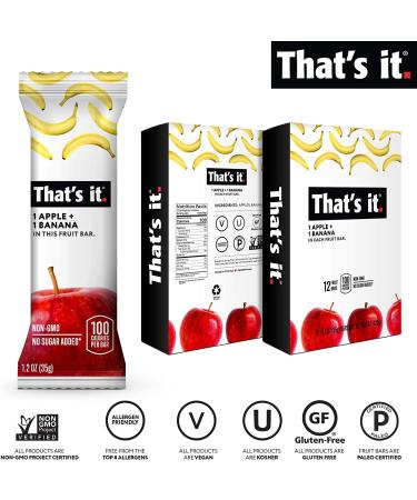 Thatâ€™s It Nutrition Apples + Banana Fruit Bars - 100% Natural, Paleo, Non-GMO, Sugar-Free, 12 Pack - Buy Online on GoSupps.com