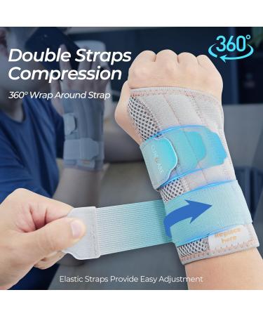 Curecare Carpal Tunnel Wrist Support 2-in-1 Bandages with Metal Stabilizers | Relieve Pain & Inflammation (S/M Right Gray) - International Shipping Available - Buy Online on GoSupps.com