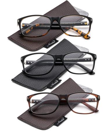 3 Value Pack Bifocal Reading Glasses Rectangle Frame Unisex Bi Focal Reading Glasses 1.75 with Pouches 1.75 X 3 Pack - Tortiose Black & Brown