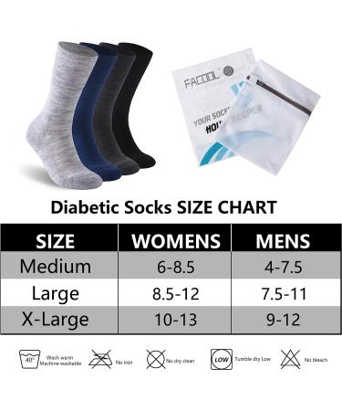 Facool Merino Wool Diabetic Socks (3 Pairs) - Non-Binding Top, Cushion Sole, Seamless Toe - Men Women, Multicolor (Black, Dark Grey, Navy Blue) - Medium - Buy Online on GoSupps.com