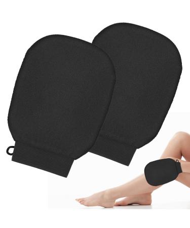 2 pieces of peeling glove body scrub gloves for bath or shower men women deep clean peeling gloves tools to remove dead skin and dirt home spa peeling gloves (black)