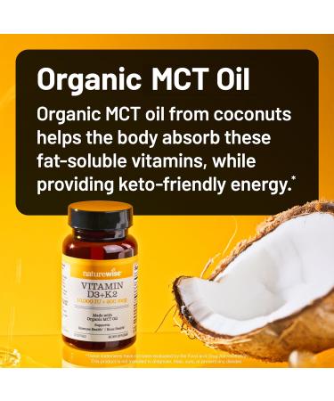 NatureWise Vegan Vitamin D3 + K2 in Organic Coconut MCT Oil - Natural D3 10000IU + Natural K2 200mcg - High Absorption Bone Support - Non-GMO - USA Manufactured - 30 Softgels 30-Day Supply Unflavored 30 Count (Pack of 1) - Buy Online on GoSupps.com