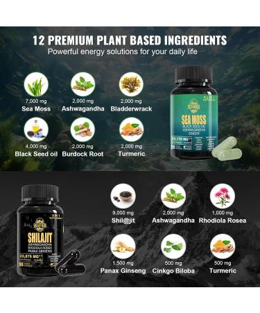 Geloo Superfood Supplement Bundle - 90 Count Sea Moss Capsules (Sea Moss Black Seed Oil) & 90 Count Pure Shilajit Capsules (Shilajit Ashwagandha) -1 Pack - Buy Online on GoSupps.com