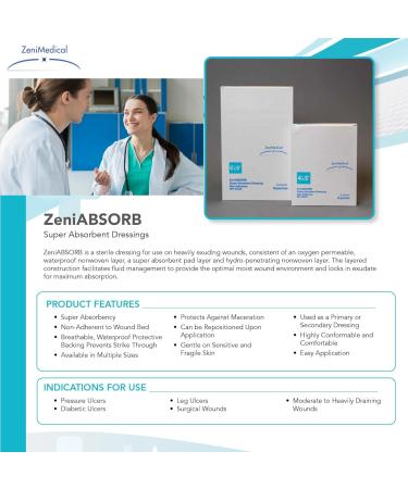 Buy ZeniABSORB Super Absorbent Wound Dressing - Sterile Waterproof Non-Stick - 4x5 Inch - 10/Box - International Shipping Available - Buy Online on GoSupps.com
