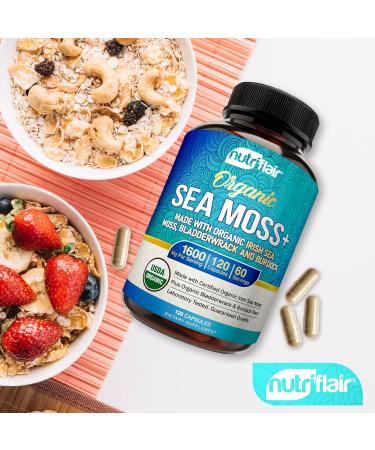 NutriFlair Organic Sea Moss 1600mg 120 Capsules Plus Bladderwrack & Burdock - Prebiotic Super Food - Immune System & Digestive Health - Thyroid Healthy Skin Keto Detox Gut - Buy Online on GoSupps.com