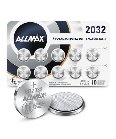 Allmax CR2032 Maximum Power Lithium Coin 3V Battery (10 Count)  Ultra Long-Lasting, 10-Year Shelf Life, Leakproof Design  Perfect for Key Fobs & Watches CR2032 1 Count (Pack of 10)