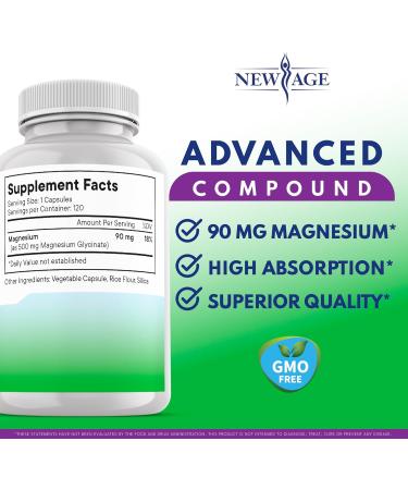 Magnesium Glycinate 500mg | 90mg Elemental Magnesium Supplement- High Absorption, Non Buffered, Non-GMO & No Gluten - Muscle & Bone Health - 240 Vegan Capsules 120 Count (Pack of 2) - Buy Online on GoSupps.com