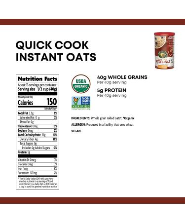 Natureâ€™s Path Organic Quick Cook Instant Oats - 1.12 lbs Canister (Pack of 6) - Non-GMO, 40g Whole Grains, 5g Protein - Perfect for Baking - Buy Online on GoSupps.com