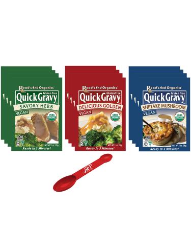 Roads End Organics Gravy Variety Pack  Includes (4) Shiitake Mushroom Gravy Mix, 1 Oz, (4) Savory Herb Gravy Mix, 1 Oz and (4) Golden Gravy Mix, 1 Oz  Gluten Free, Vegan Gravy Mix Packets