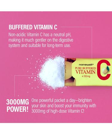 NANOWELL Pure Buffered Vitamin C 3000 mg per Serving Dietary Supplement for Immune Support - 60 Sticks x 3 Boxes 6 Months Supply (180 Count) - Buy Online on GoSupps.com