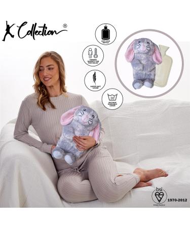 K Collection Grey Bunny 3D Novelty Hot Water Bottle with Removable Plush Cover - Premium Natural Rubber - Soft and Cozy - Buy Online on GoSupps.com