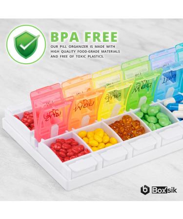 BoxSik 7-Day Pill Organizer - Rainbow 14 Compartments Medication Doser with Removable Sections for Morning & Evening Use - Buy Online on GoSupps.com