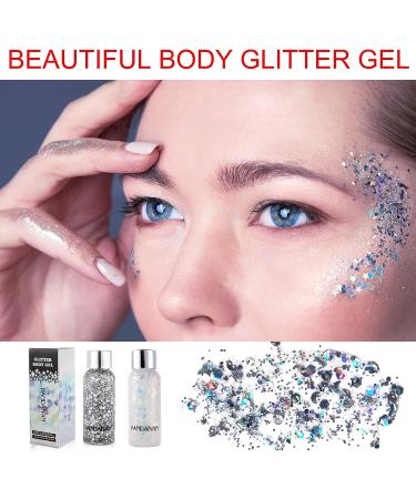 Sparkling White Body Glitter Gel for Face, Eyes, Hair - Long Lasting Mermaid Scales Makeup for Festival, Party, Halloween - Women, Kids - Buy Online on GoSupps.com