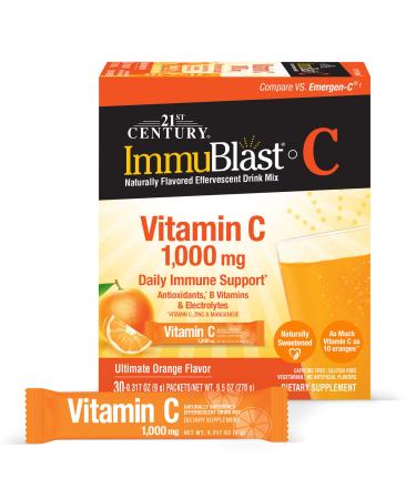 21st Century ImmuBlast-C Effervescent Drink Mix Ultimate Orange 1000 mg 30 Packets 0.317 oz (9 g) Each