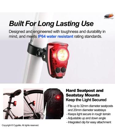 Cygolite Hotshot Pro 200 Lumen Bike Tail Light | USB Rechargeable | 6 Night & Daytime Modes | Adjustable Flash Speeds | IP64 Water Resistant - Buy Online on GoSupps.com