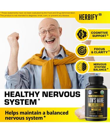 HERBIFY Bundle Lions Mane Capsules & Mullein Drops - Daily Supplement for Memory Focus Clarity & Powerful Lung Cleanse Support - Buy Online on GoSupps.com