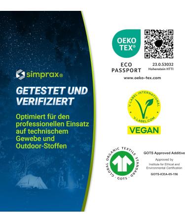 SimPrax Climate-Neutral Tent Impregnation Spray - Oeko-Tex Eco-Passport | UV-Stable Biodegradable 500ml - Suitable for International Shipping - Buy Online on GoSupps.com
