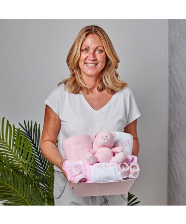 Baby Box Shop Personalised Baby Gift Set - 12 Essentials + 3 Personalised Gifts for Newborn Baby Girl - Pink Hamper Basket - Buy Online on GoSupps.com