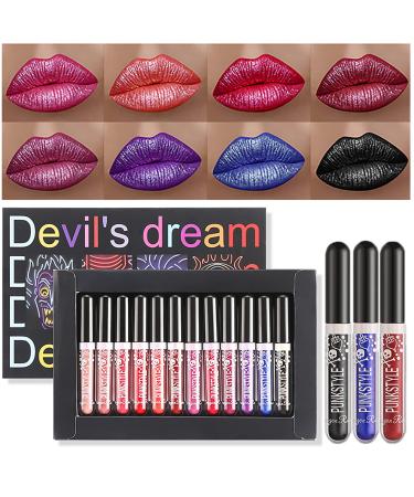 Dulele lipstick set 12 colors shiny liquid waterproof long-lasting metallic glittering matt lip gloss set cosmetics make-up for Halloween festival and vacation