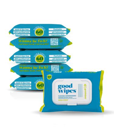 Goodwipes Flushable Butt Wipes Made w/ Soothing Botanicals & Aloe Soft & Gentle Wet Wipe Dispenser for Home Use Septic & Sewer Safe Largest Adult Toilet Wipes Shea-Coco 360 count (6 packs) Shea Coco 60 Count (Pack of 6)