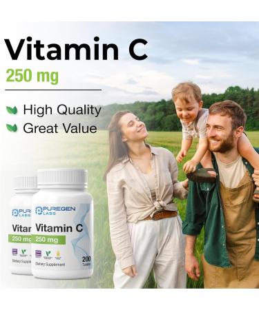 Puregen Labs Vitamin C 250 MG Supports a Healthy Immune System & Antioxidant Protection | Non-GMO | Gluten Free - 200 Tablets 1 - Buy Online on GoSupps.com