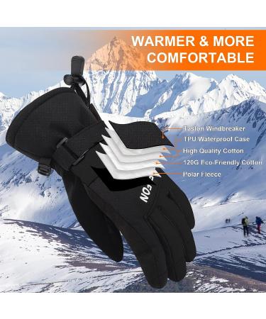 RHEAFON Waterproof Kids Ski Snow Gloves | 5-Layer Warm Winter Gloves for Boys and Girls | Anti-Lost Buckle | Black Small - Buy Online on GoSupps.com