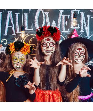 FRCOLOR 2Pcs Day of The Dead Headband with Mexican Flower Crown and Halloween Tattoos - Red and Orange - Buy Online on GoSupps.com