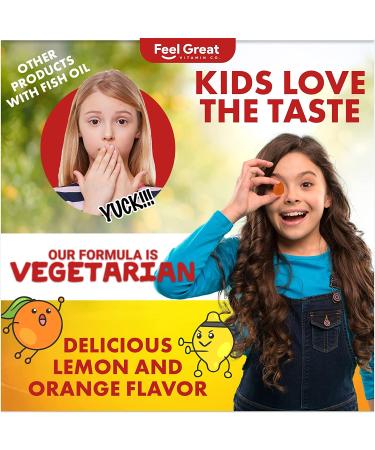 Feel Great Vitamin Co. Kids DHA Gummies with Omega 3 6 9 + DHA & Vitamin C | Brain Vision & Heart Health Support | 60 Gummies - Gluten-Free Vegetarian & Non-GMO - Buy Online on GoSupps.com