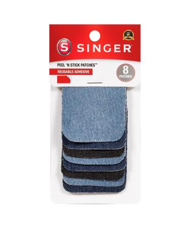 SINGER 00378 Peel N Stick Reusable Patches, 2-Inch x 3-Inch, Assorted Denim, 8-Count , White