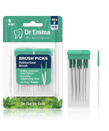 Dr. Emma Brush Picks Rubberized Brush Mint Brush Picks, 100 Picks/Pack (Mint, 1 Pack (100 Picks)) Mint 100 Count (Pack of 1)