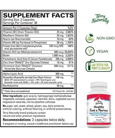 Terry Naturally Healthy Feet & Nerves Supplement - 60 Vegan Capsules (Pack of 2) - Nerve Function Support with B Vitamins & Boswellia - Non-GMO & Gluten Free - Buy Online on GoSupps.com