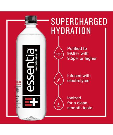 Essentia Ionized Alkaline Bottled Water - 1L, 99.9% Pure, Electrolyte Infused, pH 9.5+ (Pack of 12) - Buy Online on GoSupps.com