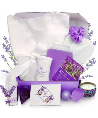 ELYSIA 12 items Lavender Essentials Bath and Body Set - with Bathrobe Towel Slippers - Spa Gift Set for Women Gifts for Her Girlfriend Sister Mom Mothers Day Gifts Birthday Gifts for Women