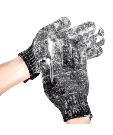 Exfoliating Bath Gloves for Shower - Bamboo Charcoal Bath Gloves for Shower, Spa, Massage, Body Scrubs, Remove Dead Skin, Deep Cleaning Black White