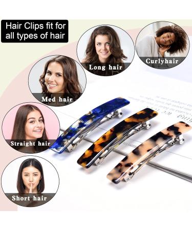 3-Piece Women's Tortoise Shell Cellulose Acetate Barrettes Set - Ivory, Navy Blue | Small French Barrettes for Thin Hair - Buy Online on GoSupps.com