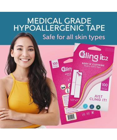 CLING IT2 Double Sided Tape for Clothes - 100 Strips, Hypoallergenic Fabric Tape, Transparent & Medical Grade - Buy Online on GoSupps.com