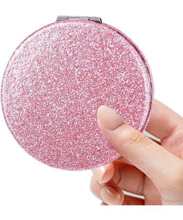 Mpowtech Pink Pu Leather Handheld Compact Mirror 2X/1X Magnification for Women and Girls - Portable Makeup Mirror for Gift - Pink-Round - Buy Online on GoSupps.com