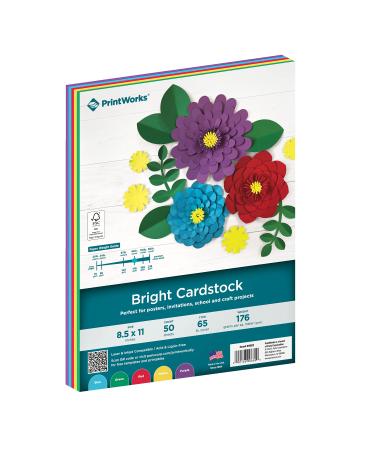 Printworks Bright Cardstock  65 lb  4 Assorted Bright Colors  FSC Certified  Perfect for School and Craft Projects  50 Sheets  8.5  x 11  (00682) Bright Single Cardstock