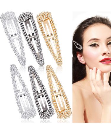 6 Pieces Rhinestone Hair Clips - Snap Barrettes for Women & Girls - Wedding Hair Accessories in Black, Silver, Gold - Buy Online on GoSupps.com