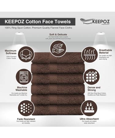 KEEPOZ 24 Pack Brown Wash Cloths - 12x12 Inches | 100% Cotton, Soft & Fluffy, Highly Absorbent | Fade Resistant Essential for Bathroom, Gym, Spa & Face Towel - Buy Online on GoSupps.com