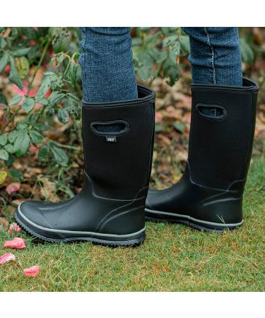 WTW Women's Knee High Rubber Rain Boots - Waterproof & Insulated Neoprene Garden Muck Boots in Mystical Black - Buy Online on GoSupps.com