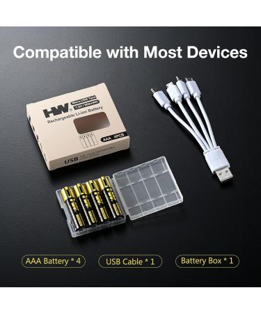 HW Rechargeable Li-ion AAA Battery - Fast Charge 1.5V 1000 Cycles USB Cable Included 4 Pack - Buy Online on GoSupps.com