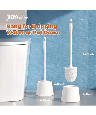 JIGA 3 Pack Toilet Brush Set with Holder - Bathroom Stiff Bristles Scrub Brush White - Buy Online on GoSupps.com