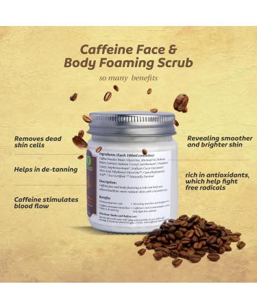 Caffeine Face & Body Foaming Scrub - 100g with Kokum Butter & Almond Oil | Exfoliating Stimulates Blood Flow Removes Dead Skin Cells - Buy Online on GoSupps.com